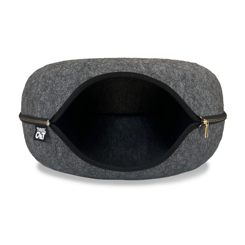 Your Cat Backpack Travel Cat Tunnel Bed Cave - 21 Inch Large Premium Grey Round Donut Cat Cave for Indoor Cats, Kitten - Detachable Cat Hideaway Cat Bed with Tunnel for Playing, Scratching, Sleeping - Image 3